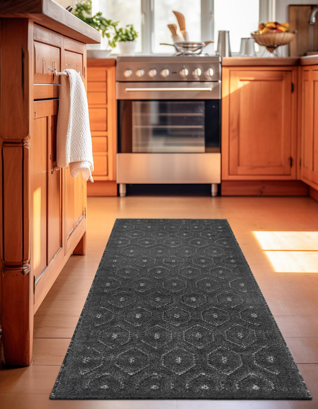 Charcoal 2' x 8' Outdoor Trellis Textured Runner Area Rug Weather Resistant for Patio, Deck, Terrace, Balcony, Porch Geometric Design Water Safe Outside Carpet for Sale at Rug Engine