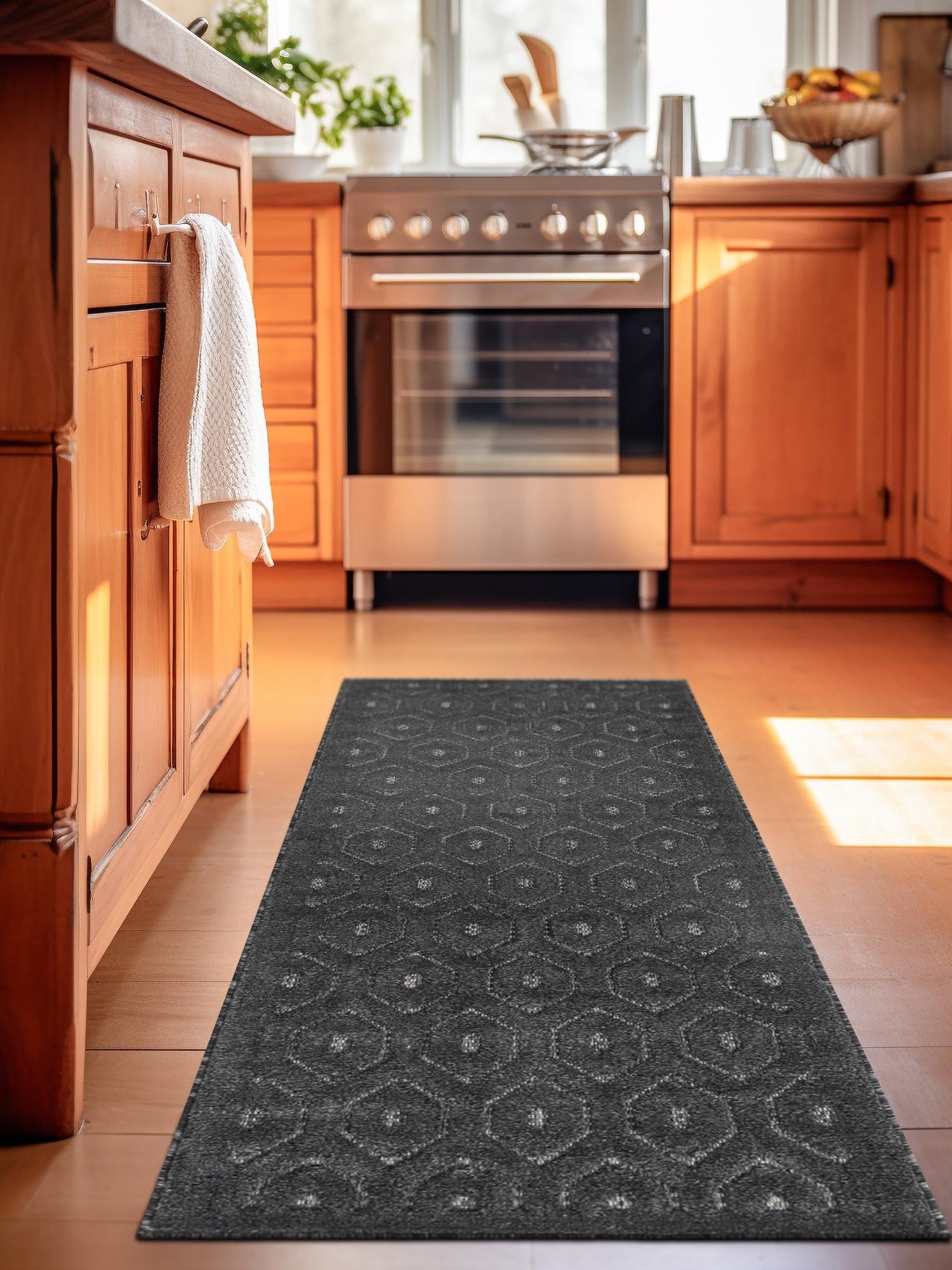 Charcoal 2' x 6' Outdoor Trellis Textured Runner Area Rug Weather Resistant for Patio, Deck, Terrace, Balcony, Porch Geometric Design Water Safe Outside Carpet for Sale at Rug Engine