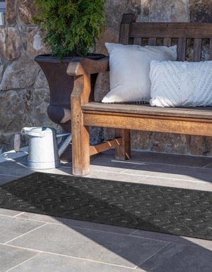 Charcoal 2' x 8' Outdoor Trellis Textured Runner Area Rug Weather Resistant for Patio, Deck, Terrace, Balcony, Porch Geometric Design Water Safe Outside Carpet for Sale at Rug Engine