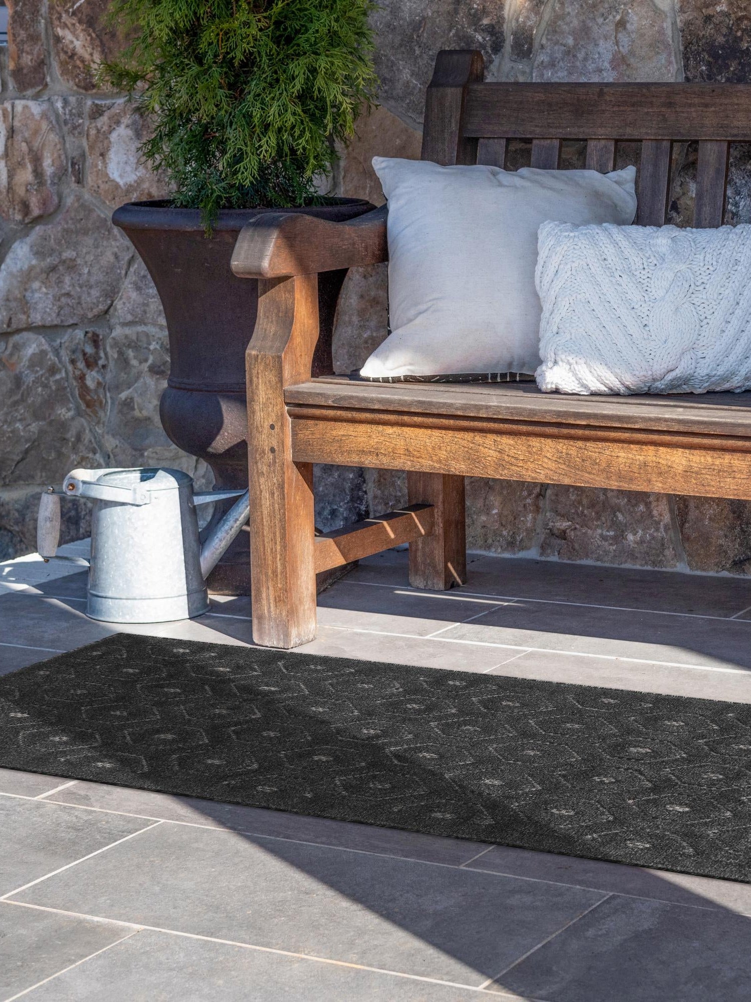Charcoal 2' x 6' Outdoor Trellis Textured Runner Area Rug Weather Resistant for Patio, Deck, Terrace, Balcony, Porch Geometric Design Water Safe Outside Carpet for Sale at Rug Engine