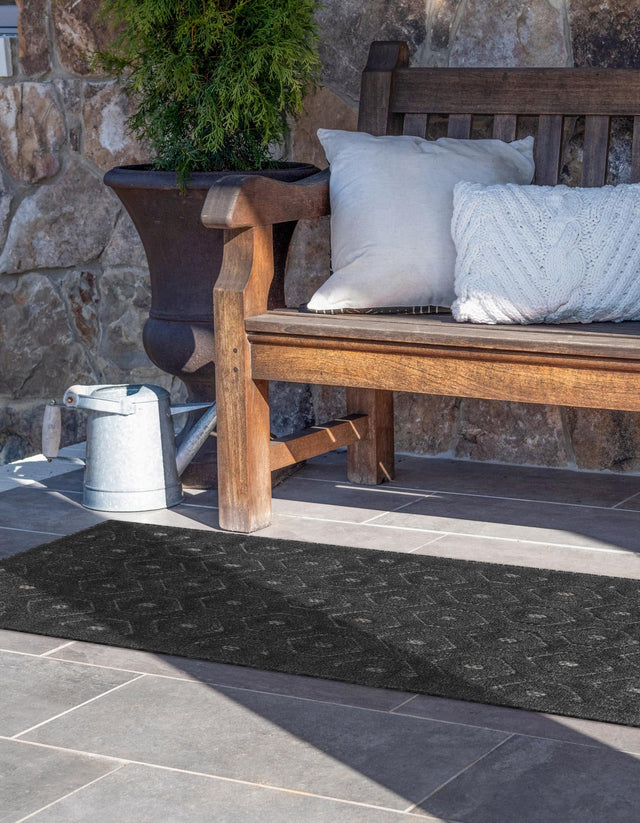 Charcoal 2' x 6' Outdoor Trellis Textured Runner Area Rug Weather Resistant for Patio, Deck, Terrace, Balcony, Porch Geometric Design Water Safe Outside Carpet for Sale at Rug Engine