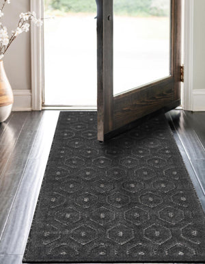 Charcoal 2' x 8' Outdoor Trellis Textured Runner Area Rug Weather Resistant for Patio, Deck, Terrace, Balcony, Porch Geometric Design Water Safe Outside Carpet for Sale at Rug Engine