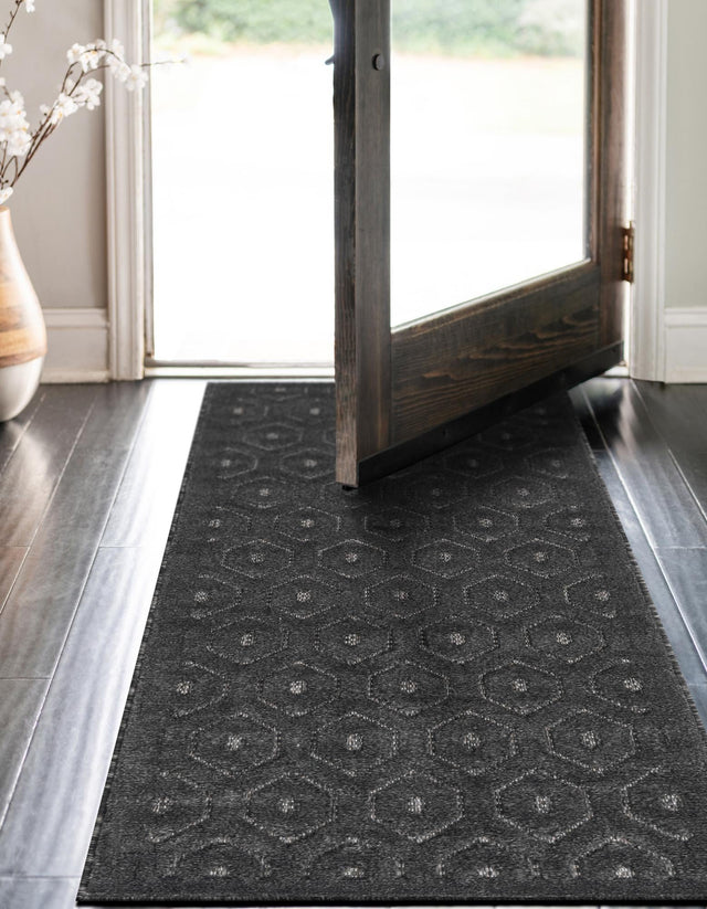 Charcoal 2' x 6' Outdoor Trellis Textured Runner Area Rug Weather Resistant for Patio, Deck, Terrace, Balcony, Porch Geometric Design Water Safe Outside Carpet for Sale at Rug Engine