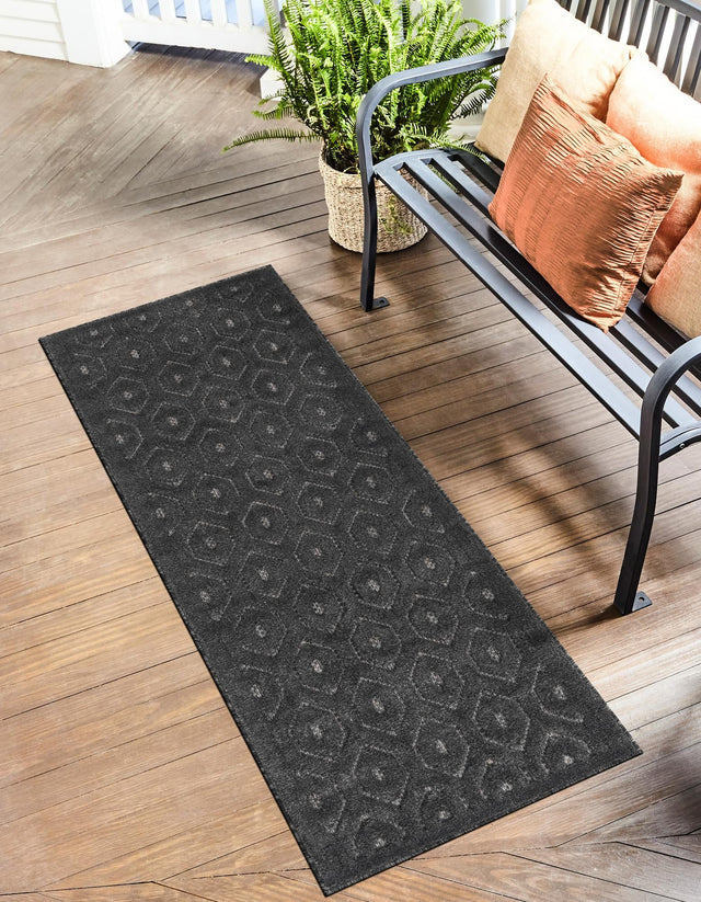 Charcoal 2' x 8' Outdoor Trellis Textured Runner Area Rug Weather Resistant for Patio, Deck, Terrace, Balcony, Porch Geometric Design Water Safe Outside Carpet for Sale at Rug Engine