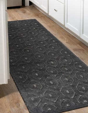 Charcoal 2' x 8' Outdoor Trellis Textured Runner Area Rug Weather Resistant for Patio, Deck, Terrace, Balcony, Porch Geometric Design Water Safe Outside Carpet for Sale at Rug Engine