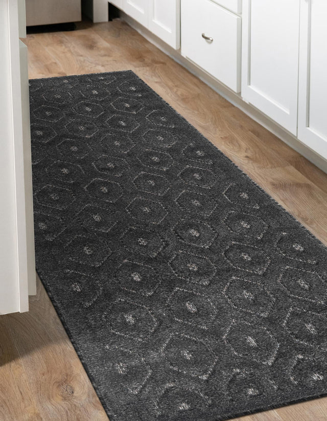 Charcoal 2' x 8' Outdoor Trellis Textured Runner Area Rug Weather Resistant for Patio, Deck, Terrace, Balcony, Porch Geometric Design Water Safe Outside Carpet for Sale at Rug Engine