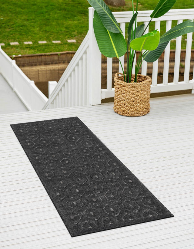 Charcoal 2' x 8' Outdoor Trellis Textured Runner Area Rug Weather Resistant for Patio, Deck, Terrace, Balcony, Porch Geometric Design Water Safe Outside Carpet for Sale at Rug Engine