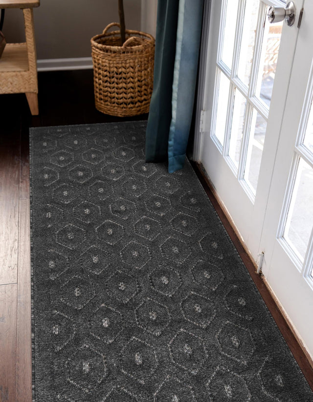 Charcoal 2' x 6' Outdoor Trellis Textured Runner Area Rug Weather Resistant for Patio, Deck, Terrace, Balcony, Porch Geometric Design Water Safe Outside Carpet for Sale at Rug Engine