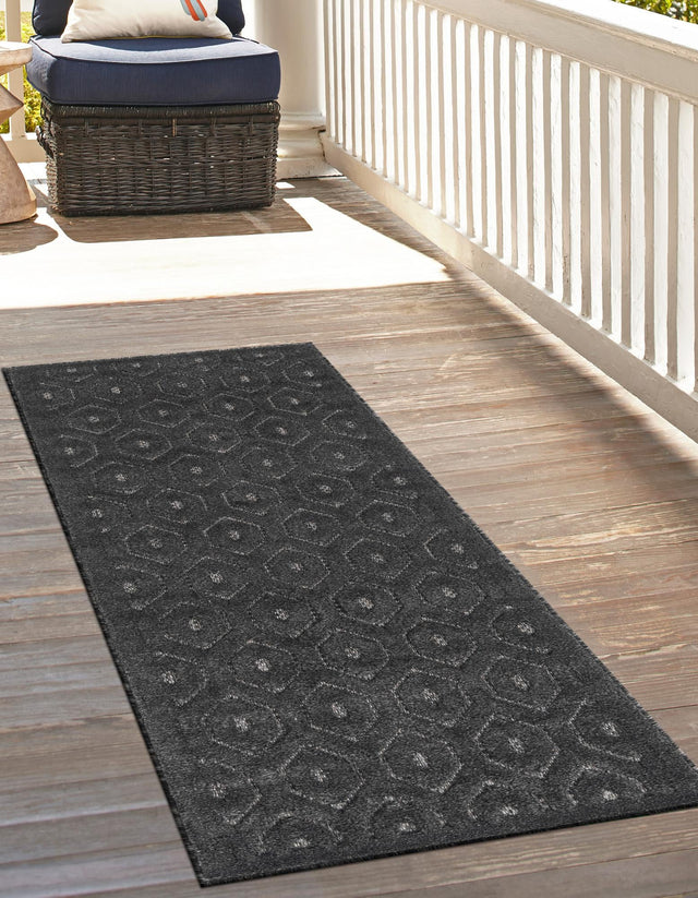 Charcoal 2' x 8' Outdoor Trellis Textured Runner Area Rug Weather Resistant for Patio, Deck, Terrace, Balcony, Porch Geometric Design Water Safe Outside Carpet for Sale at Rug Engine