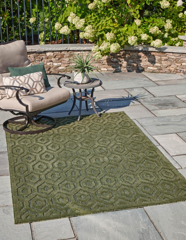 Green 1' 4 x 1' 4 Outdoor Trellis Textured Sample Area Rug Weather Resistant for Patio, Deck, Terrace, Balcony, Porch Geometric Design Water Safe Outside Carpet for Sale at Rug Engine