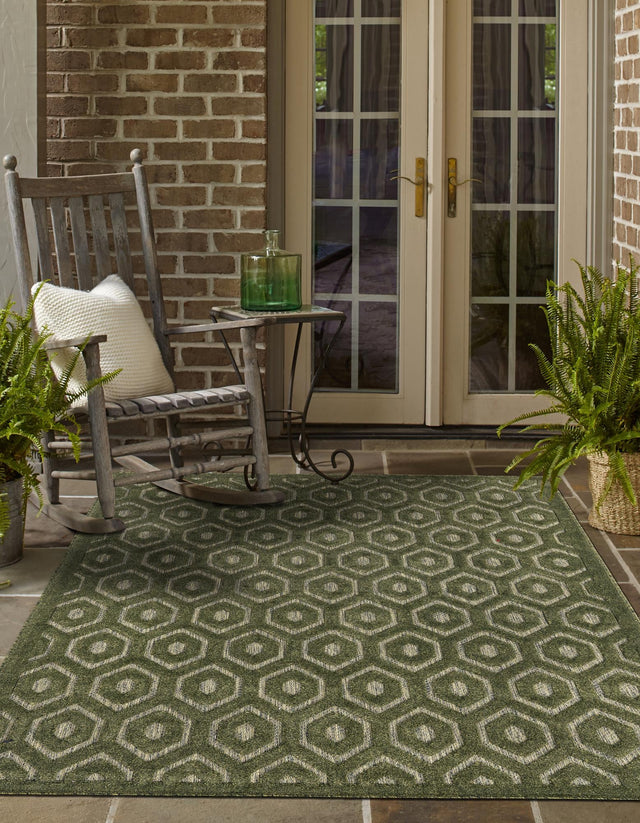 Green 7' 10 x 10' Outdoor Trellis Textured Rectangle Area Rug Weather Resistant for Patio, Deck, Terrace, Balcony, Porch Geometric Design Water Safe Outside Carpet for Sale at Rug Engine