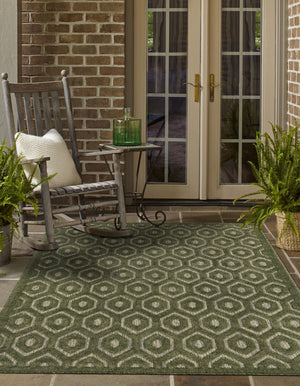 Green 2' x 3' Outdoor Trellis Textured Rectangle Area Rug Weather Resistant for Patio, Deck, Terrace, Balcony, Porch Geometric Design Water Safe Outside Carpet for Sale at Rug Engine