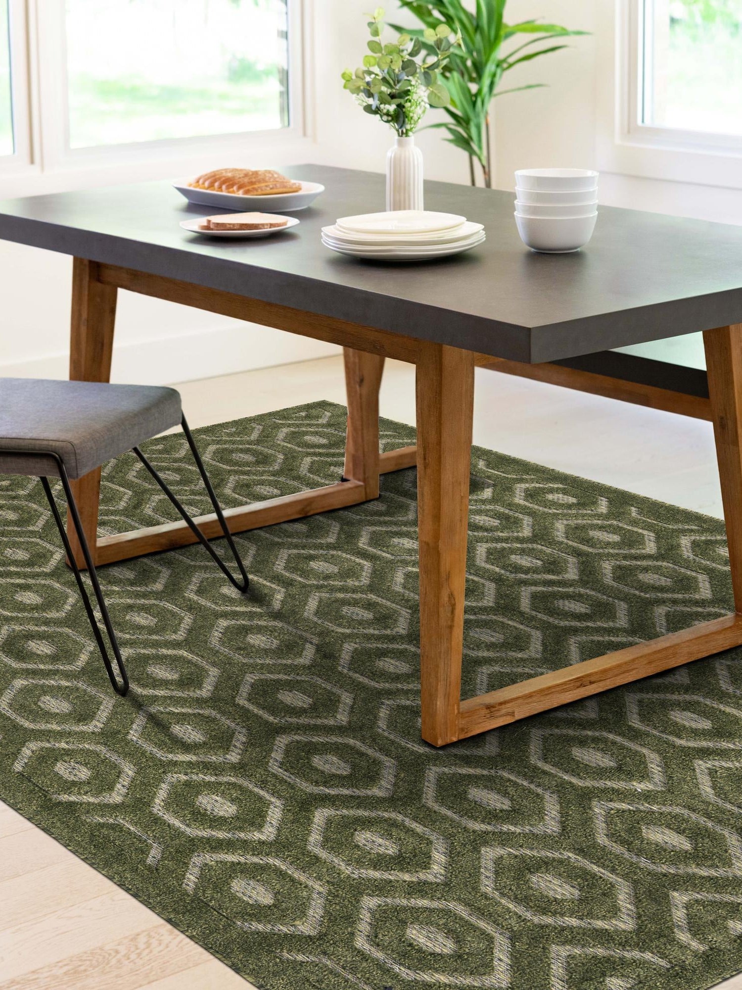 Green 2' x 3' Outdoor Trellis Textured Rectangle Area Rug Weather Resistant for Patio, Deck, Terrace, Balcony, Porch Geometric Design Water Safe Outside Carpet for Sale at Rug Engine