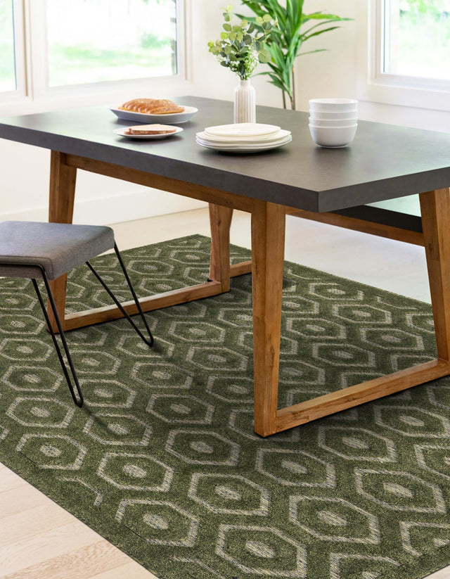 Green 7' 10 x 10' Outdoor Trellis Textured Rectangle Area Rug Weather Resistant for Patio, Deck, Terrace, Balcony, Porch Geometric Design Water Safe Outside Carpet for Sale at Rug Engine