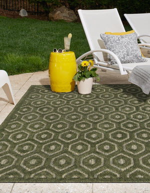 Green 7' 10 x 10' Outdoor Trellis Textured Rectangle Area Rug Weather Resistant for Patio, Deck, Terrace, Balcony, Porch Geometric Design Water Safe Outside Carpet for Sale at Rug Engine