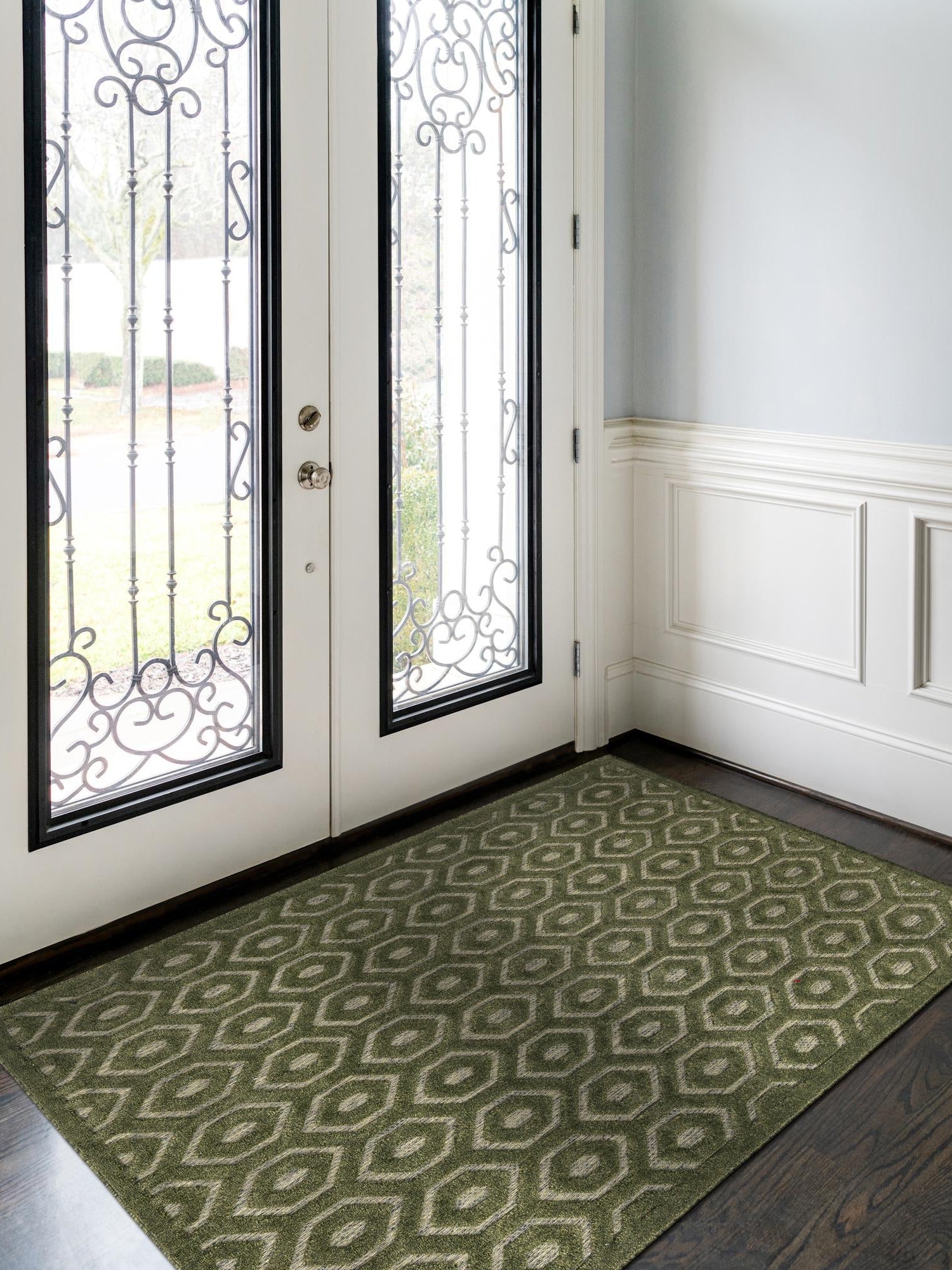 Green 7' 10 x 10' Outdoor Trellis Textured Rectangle Area Rug Weather Resistant for Patio, Deck, Terrace, Balcony, Porch Geometric Design Water Safe Outside Carpet for Sale at Rug Engine