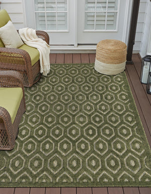 Green 2' x 3' Outdoor Trellis Textured Rectangle Area Rug Weather Resistant for Patio, Deck, Terrace, Balcony, Porch Geometric Design Water Safe Outside Carpet for Sale at Rug Engine