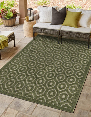 Green 6' x 9' Outdoor Trellis Textured Rectangle Area Rug Weather Resistant for Patio, Deck, Terrace, Balcony, Porch Geometric Design Water Safe Outside Carpet for Sale at Rug Engine