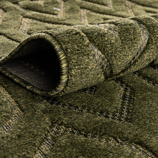 Green 9' x 12' Outdoor Trellis Textured Rectangle Area Rug Weather Resistant for Patio, Deck, Terrace, Balcony, Porch Geometric Design Water Safe Outside Carpet for Sale at Rug Engine