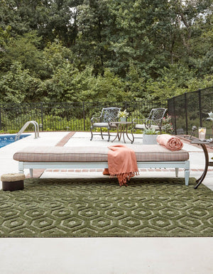 Green 7' 10 x 7' 10 Outdoor Trellis Textured Square Area Rug Weather Resistant for Patio, Deck, Terrace, Balcony, Porch Geometric Design Water Safe Outside Carpet for Sale at Rug Engine