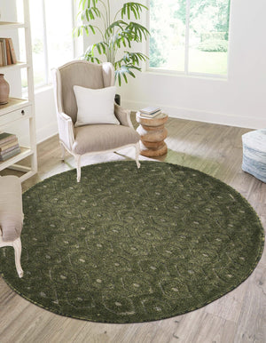 Green 3' x 3' Outdoor Trellis Textured Round Area Rug Weather Resistant for Patio, Deck, Terrace, Balcony, Porch Geometric Design Water Safe Outside Carpet for Sale at Rug Engine