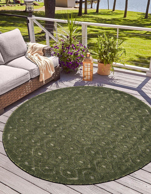 Green 3' x 3' Outdoor Trellis Textured Round Area Rug Weather Resistant for Patio, Deck, Terrace, Balcony, Porch Geometric Design Water Safe Outside Carpet for Sale at Rug Engine
