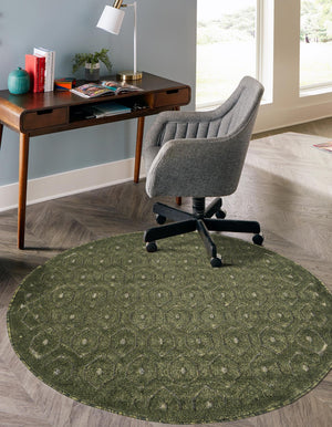 Green 3' x 3' Outdoor Trellis Textured Round Area Rug Weather Resistant for Patio, Deck, Terrace, Balcony, Porch Geometric Design Water Safe Outside Carpet for Sale at Rug Engine