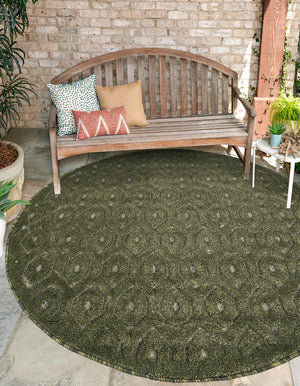 Green 3' x 3' Outdoor Trellis Textured Round Area Rug Weather Resistant for Patio, Deck, Terrace, Balcony, Porch Geometric Design Water Safe Outside Carpet for Sale at Rug Engine