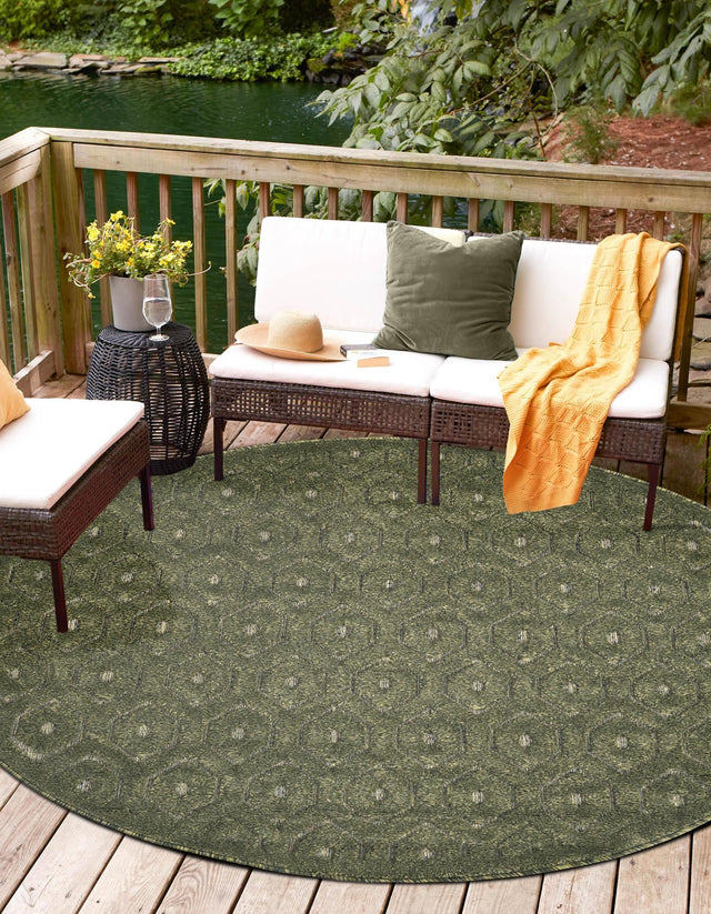Green 3' x 3' Outdoor Trellis Textured Round Area Rug Weather Resistant for Patio, Deck, Terrace, Balcony, Porch Geometric Design Water Safe Outside Carpet for Sale at Rug Engine
