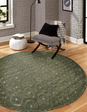 Green 7' x 7' Outdoor Trellis Textured Round Area Rug Weather Resistant for Patio, Deck, Terrace, Balcony, Porch Geometric Design Water Safe Outside Carpet for Sale at Rug Engine