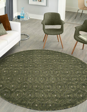Green 7' x 7' Outdoor Trellis Textured Round Area Rug Weather Resistant for Patio, Deck, Terrace, Balcony, Porch Geometric Design Water Safe Outside Carpet for Sale at Rug Engine
