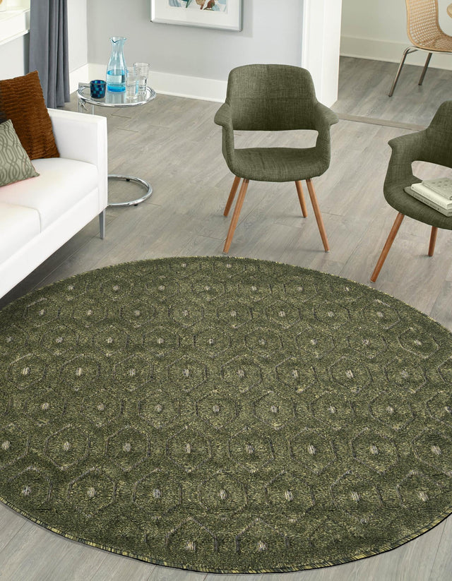 Green 7' x 7' Outdoor Trellis Textured Round Area Rug Weather Resistant for Patio, Deck, Terrace, Balcony, Porch Geometric Design Water Safe Outside Carpet for Sale at Rug Engine