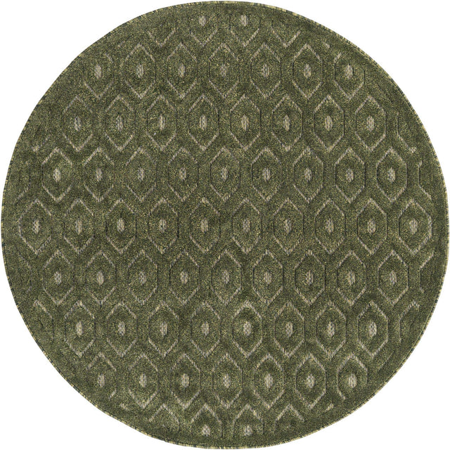 Green 5' 3 x 5' 3 Outdoor Trellis Textured Round Area Rug Weather Resistant for Patio, Deck, Terrace, Balcony, Porch Geometric Design Water Safe Outside Carpet for Sale at Rug Engine