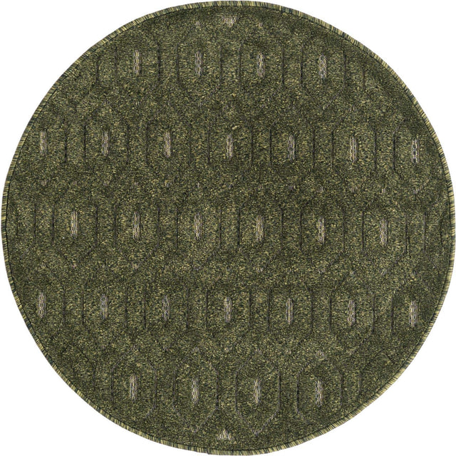 Green 3' x 3' Outdoor Trellis Textured Round Area Rug Weather Resistant for Patio, Deck, Terrace, Balcony, Porch Geometric Design Water Safe Outside Carpet for Sale at Rug Engine