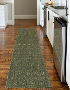 Green 2' x 8' Outdoor Trellis Textured Runner Area Rug Weather Resistant for Patio, Deck, Terrace, Balcony, Porch Geometric Design Water Safe Outside Carpet for Sale at Rug Engine