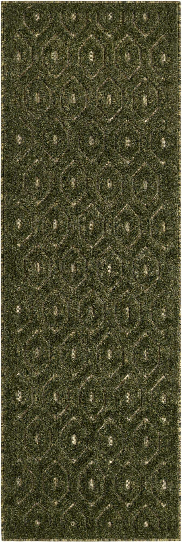 Green 2' x 6' Outdoor Trellis Textured Runner Area Rug Weather Resistant for Patio, Deck, Terrace, Balcony, Porch Geometric Design Water Safe Outside Carpet for Sale at Rug Engine