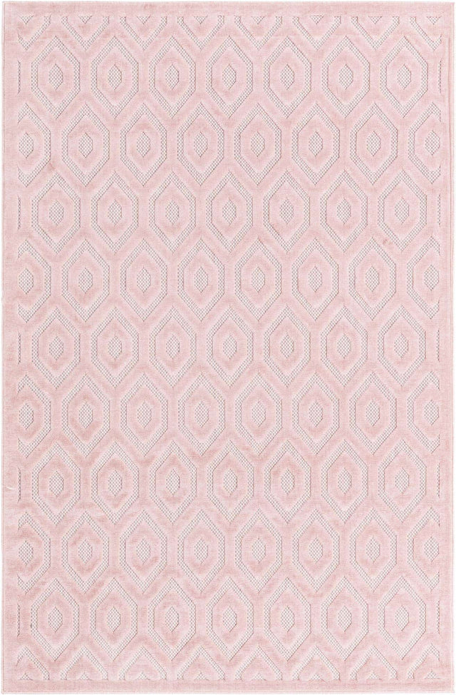 Pink 6' x 9' Outdoor Trellis Textured Rectangle Area Rug Weather Resistant for Patio, Deck, Terrace, Balcony, Porch Geometric Design Water Safe Outside Carpet for Sale at Rug Engine