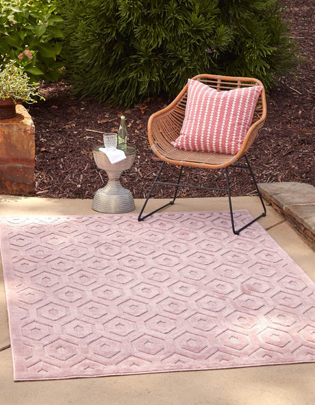 Pink 4' x 6' Outdoor Trellis Textured Rectangle Area Rug Weather Resistant for Patio, Deck, Terrace, Balcony, Porch Geometric Design Water Safe Outside Carpet for Sale at Rug Engine