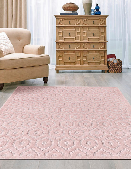 Pink 4' x 6' Outdoor Trellis Textured Rectangle Area Rug Weather Resistant for Patio, Deck, Terrace, Balcony, Porch Geometric Design Water Safe Outside Carpet for Sale at Rug Engine