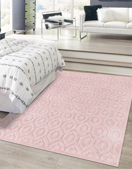 Pink 4' x 6' Outdoor Trellis Textured Rectangle Area Rug Weather Resistant for Patio, Deck, Terrace, Balcony, Porch Geometric Design Water Safe Outside Carpet for Sale at Rug Engine