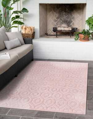 Pink 4' x 6' Outdoor Trellis Textured Rectangle Area Rug Weather Resistant for Patio, Deck, Terrace, Balcony, Porch Geometric Design Water Safe Outside Carpet for Sale at Rug Engine