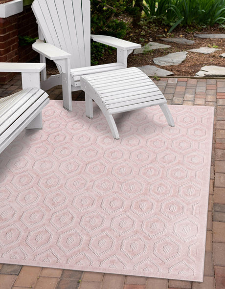 Pink 4' x 6' Outdoor Trellis Textured Rectangle Area Rug Weather Resistant for Patio, Deck, Terrace, Balcony, Porch Geometric Design Water Safe Outside Carpet for Sale at Rug Engine