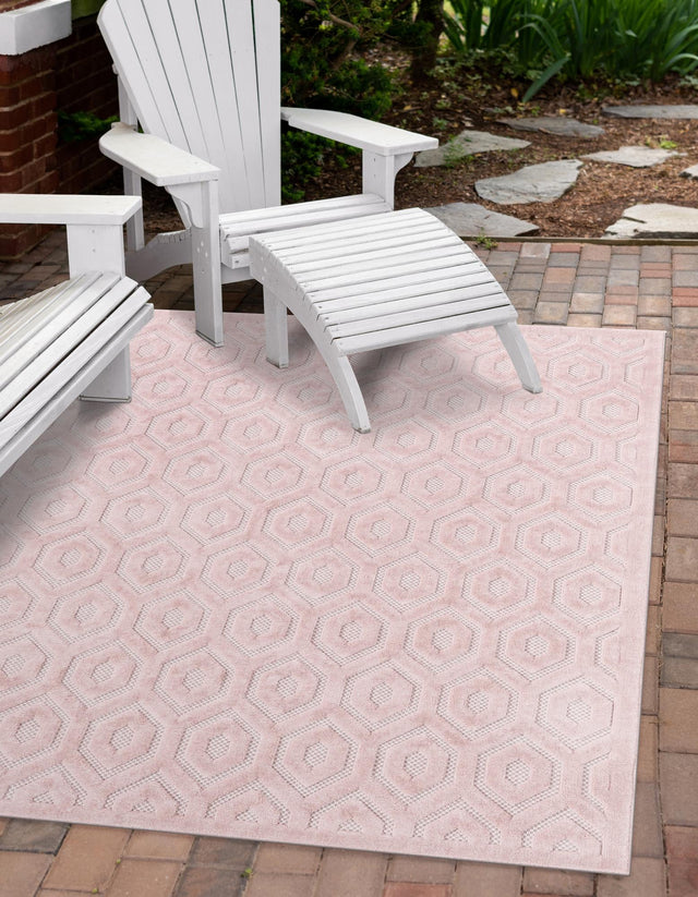 Pink 4' x 6' Outdoor Trellis Textured Rectangle Area Rug Weather Resistant for Patio, Deck, Terrace, Balcony, Porch Geometric Design Water Safe Outside Carpet for Sale at Rug Engine