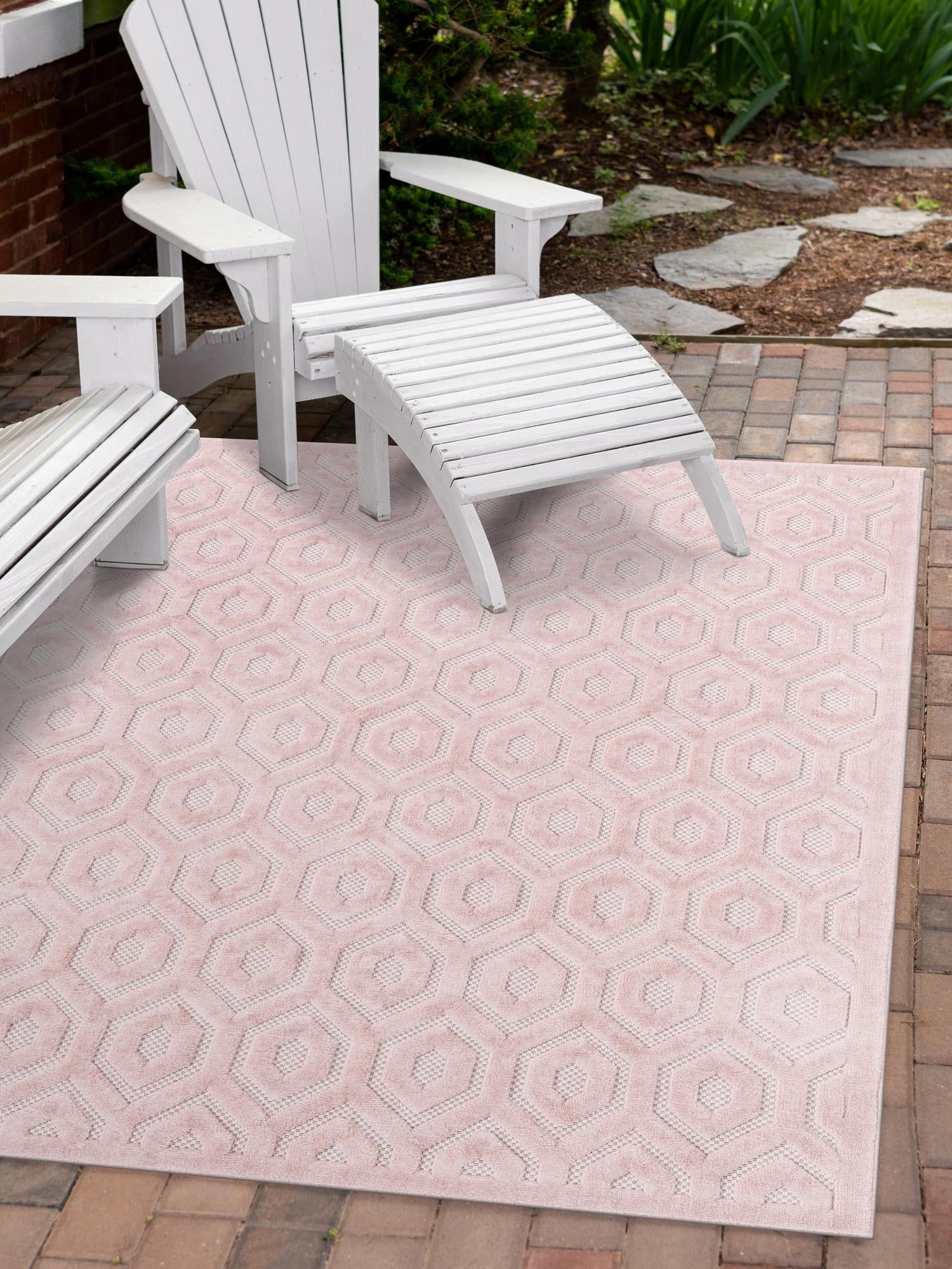 Pink 2' x 3' Outdoor Trellis Textured Rectangle Area Rug Weather Resistant for Patio, Deck, Terrace, Balcony, Porch Geometric Design Water Safe Outside Carpet for Sale at Rug Engine