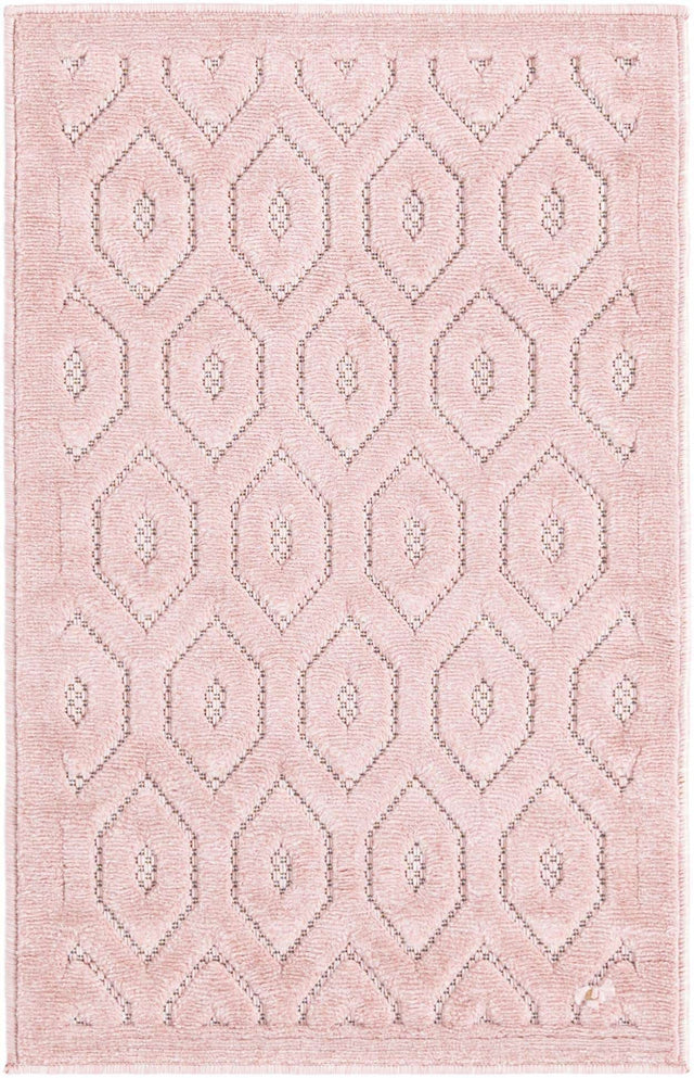 Pink 2' x 3' Outdoor Trellis Textured Rectangle Area Rug Weather Resistant for Patio, Deck, Terrace, Balcony, Porch Geometric Design Water Safe Outside Carpet for Sale at Rug Engine