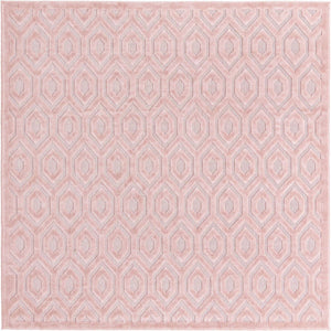 Pink 7' 10 x 7' 10 Outdoor Trellis Textured Square Area Rug Weather Resistant for Patio, Deck, Terrace, Balcony, Porch Geometric Design Water Safe Outside Carpet for Sale at Rug Engine