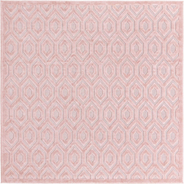 Pink 7' 10 x 7' 10 Outdoor Trellis Textured Square Area Rug Weather Resistant for Patio, Deck, Terrace, Balcony, Porch Geometric Design Water Safe Outside Carpet for Sale at Rug Engine
