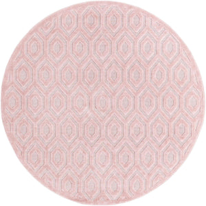 Pink 7' x 7' Outdoor Trellis Textured Round Rug