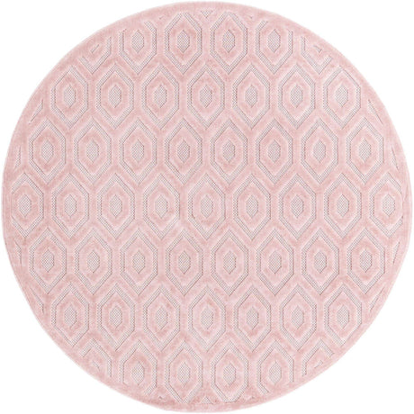 Pink 7' x 7' Outdoor Trellis Textured Round Rug