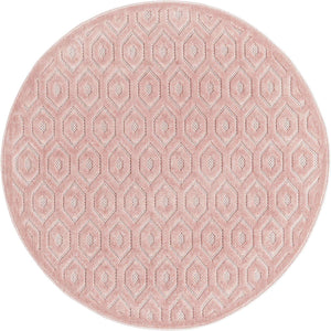 Pink 5' 3 x 5' 3 Outdoor Trellis Textured Round Area Rug Weather Resistant for Patio, Deck, Terrace, Balcony, Porch Geometric Design Water Safe Outside Carpet for Sale at Rug Engine